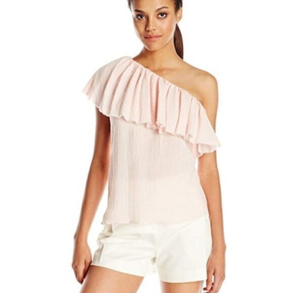 Rebecca Taylor One-Shoulder Gauze Top Pale Pink